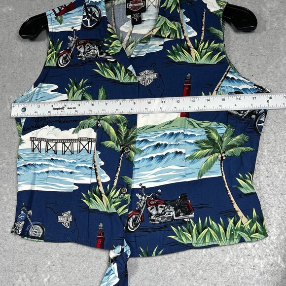 VTG Harley Davidson Hawaiian Shirt SMALL Motorcycles Sleeveless Biker Made USA - Picture 6 of 11